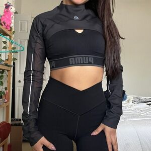 Adidas Black Mesh Long Sleeve Crop Top